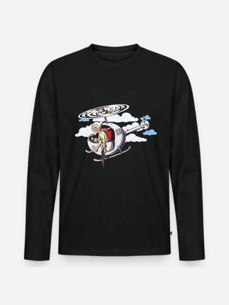 Grand-mère dans l'hélicoptère - T-shirt manches longues Premium bio Homme - noir