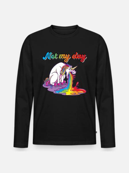 Ikke min dag enhjørning spytter spy - Premium økologisk langærmet T-shirt til mænd - sort