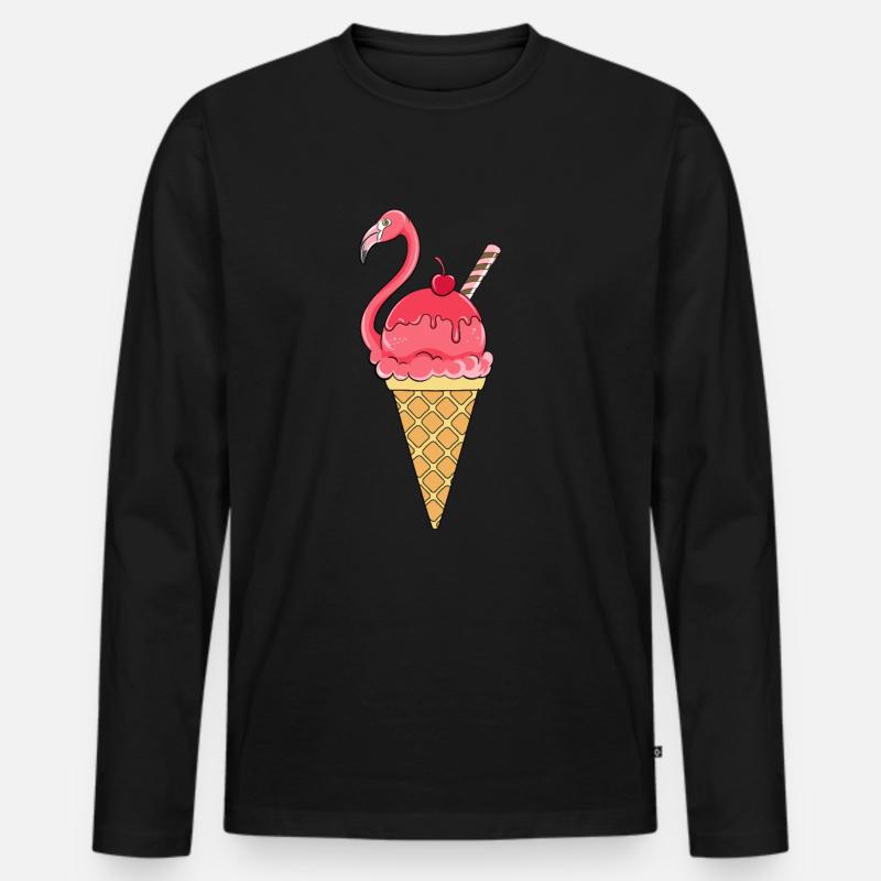 Flamingo Eiswaffel Eiscream Rose - T-shirt manches longues Premium bio Homme - noir