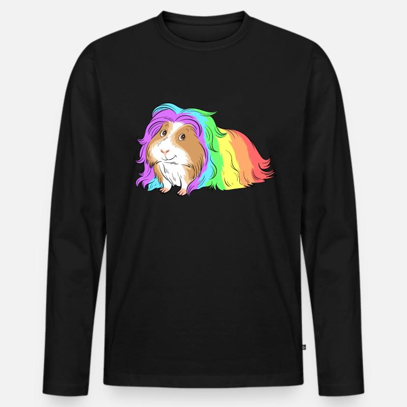 Meerschweinchen Regenbogen Bunt - Männer Premium Bio Langarmshirt - Schwarz