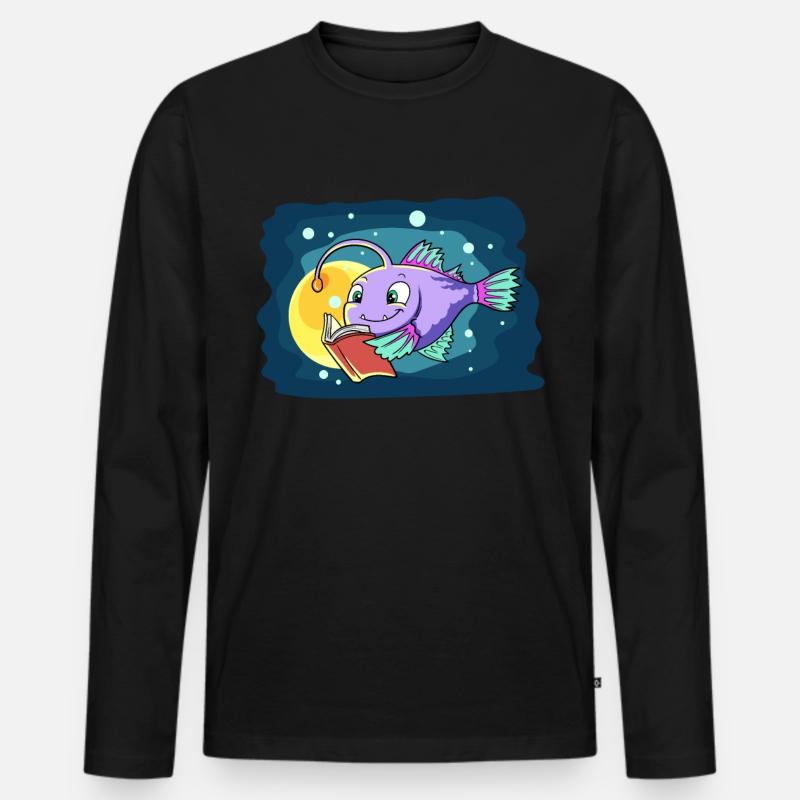 Laternenfisch Liest ein Buch - Männer Premium Bio Langarmshirt - Schwarz