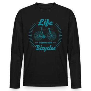 Bicycle cyclist cycling bike wheel gift - Men's Premium Organic Long Sleeve Shirt - black - Front - Nico (187cm)