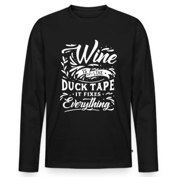 Lustiger Wein Spruch, Wein ist wie Klebeband.... - Männer Premium Bio Langarmshirt - Schwarz - Vorne - Nico (187cm)