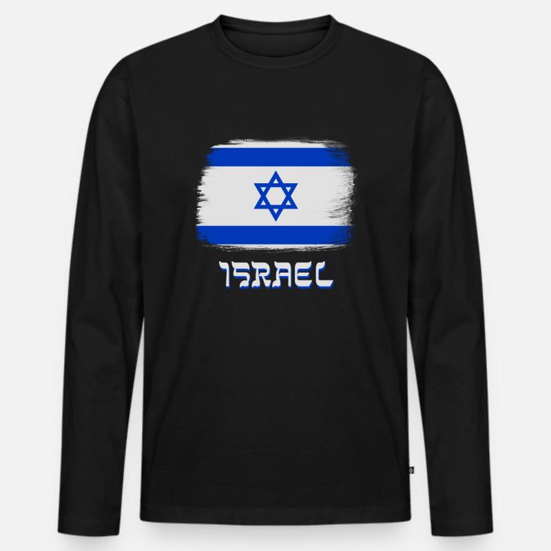 Israel Flagge mit Davidstern - Männer Premium Bio Langarmshirt - Schwarz