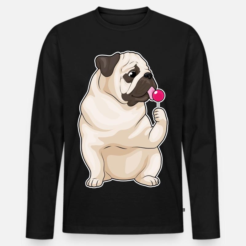 Mops Lollipop - Männer Premium Bio Langarmshirt - Schwarz