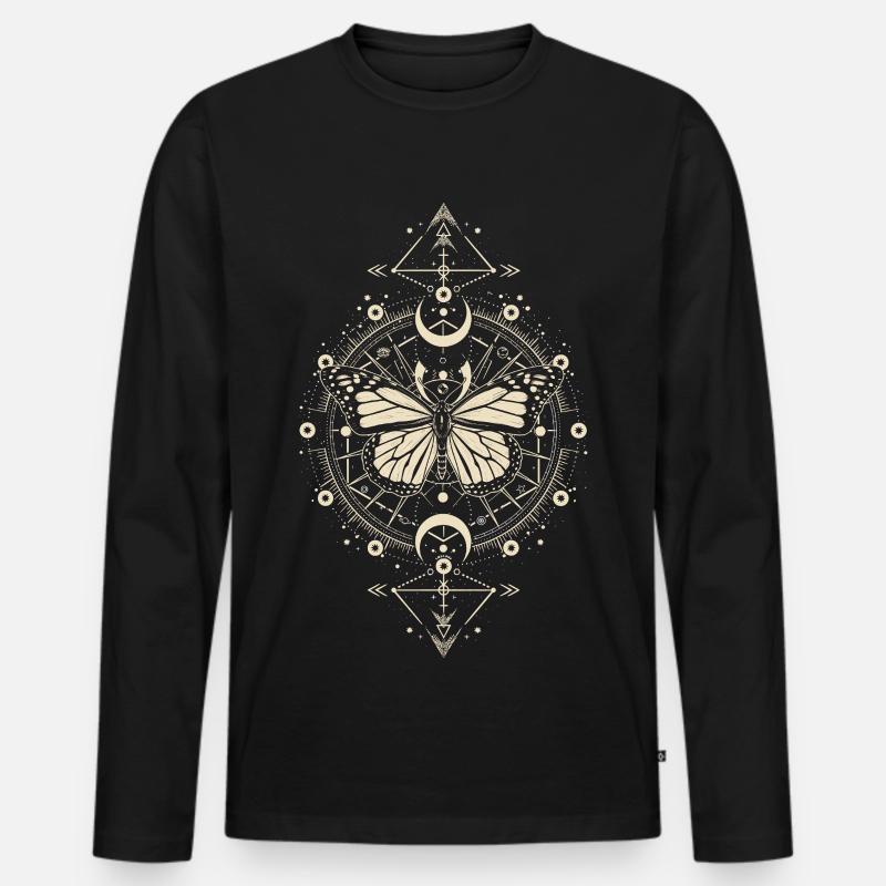 Astronomie - Mystischer Monarch Mondphase Schmetterling - Männer Premium Bio Langarmshirt - Schwarz