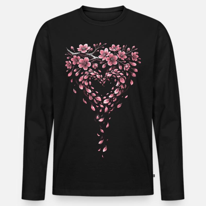 Kirschblüten Sakura Kirschblüte - Männer Premium Bio Langarmshirt - Schwarz