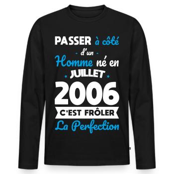 Anniversaire 20 ans - Né en Juillet 2006 - T-shirt manches longues Premium bio Homme - noir - Devant - Nico (187cm)
