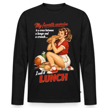 Retro Pin-Up Fitness Lunch: Funny Sports Design - Men's Premium Organic Long Sleeve Shirt - black - Front - Nico (187cm)