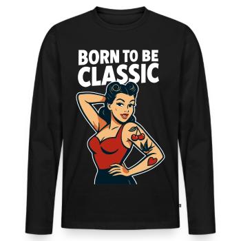 T-shirt rétro classique de la fille pin-up née pour être - T-shirt manches longues Premium bio Homme - noir - Devant - Nico (187cm)