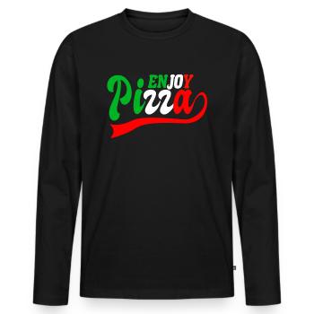 enjoy pizza - Men's Premium Organic Long Sleeve Shirt - black - Front - Nico (187cm)