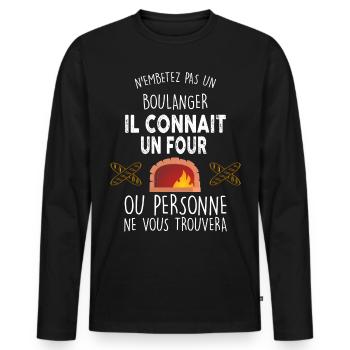 Boulangerie, idée cadeau humour métier boulanger - T-shirt manches longues Premium bio Homme - noir - Devant - Nico (187cm)