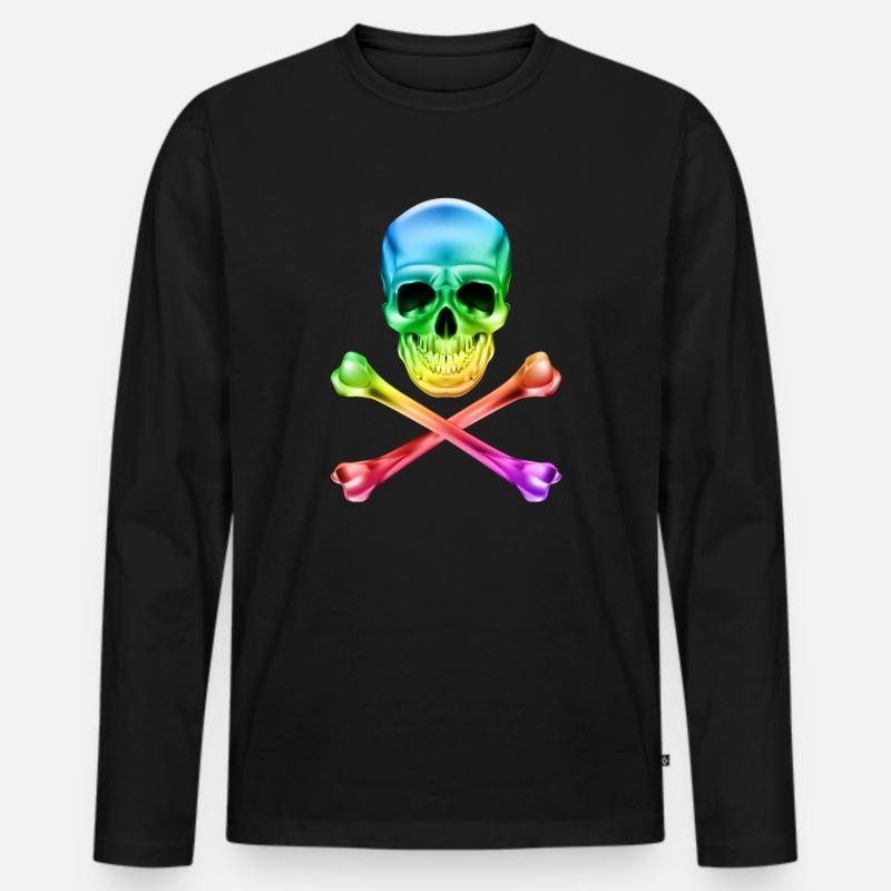 Schädel und Knochen Bunt - Männer Premium Bio Langarmshirt - Schwarz