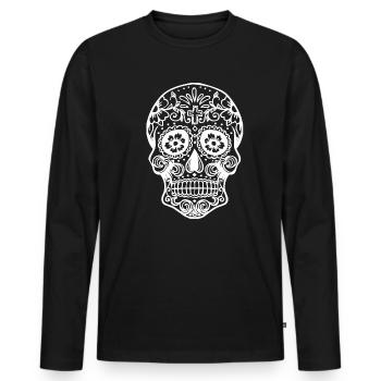 Mexiko Dia de Muertos Totenkopf Geschenk - Männer Premium Bio Langarmshirt - Schwarz - Vorne - Nico (187cm)
