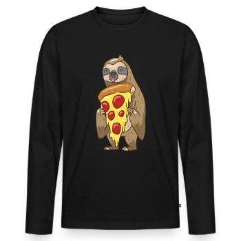 Sloth Loves Pizza Animal Friends Gift - Men's Premium Organic Long Sleeve Shirt - black - Front - Nico (187cm)