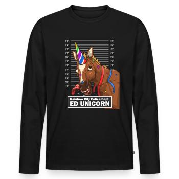 Polizei Foto Pferd Party Einhorn lustig Geschenk - Männer Premium Bio Langarmshirt - Schwarz - Vorne - Nico (187cm)