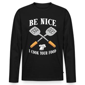 Koch Chefkoch Gourmet Kochmütze Geschenk Cuisine - Männer Premium Bio Langarmshirt - Schwarz - Vorne - Nico (187cm)