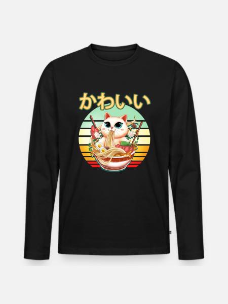 Söt Kawaii Cat You Maki Miso Happy Funny Jap - Ekologisk långärmad premium-T-shirt herr - svart
