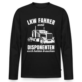 LKW Fahrer Tshirt Fahrer Sattelzug Spedition Last - Männer Premium Bio Langarmshirt - Schwarz - Vorne - Nico (187cm)