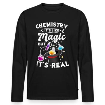 Chemie Tshirt Neutron Atom Molekül Lehrer Alchemie - Männer Premium Bio Langarmshirt - Schwarz - Vorne - Nico (187cm)