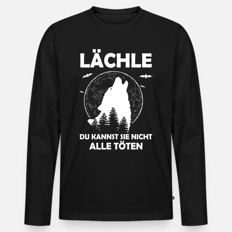 Wolf Tshirt Anführer Führer Rudel Leitwolf Chef - Männer Premium Bio Langarmshirt - Schwarz