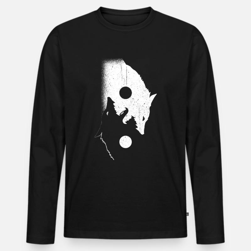 Wolf - Männer Premium Bio Langarmshirt - Schwarz