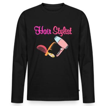 Hair Stylist - Men's Premium Organic Long Sleeve Shirt - black - Front - Nico (187cm)