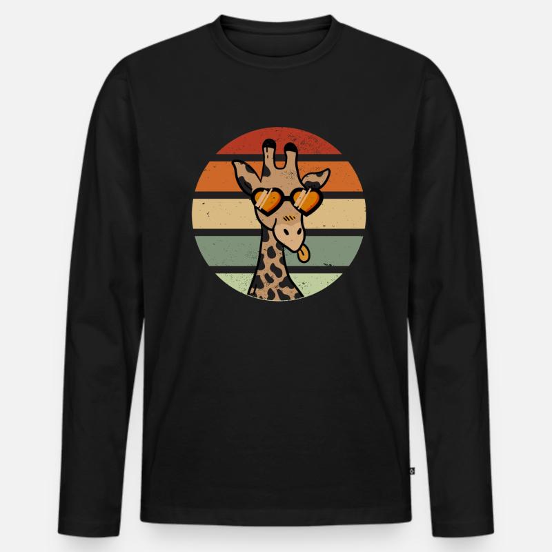Giraffe Retro - Männer Premium Bio Langarmshirt - Schwarz