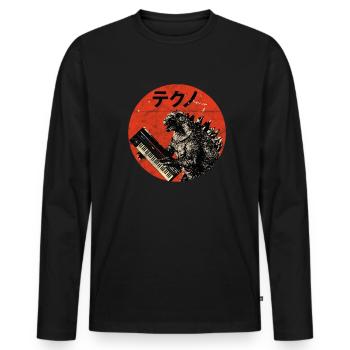 Synthétiseur Vintage Analogique - Rétro Japonais - T-shirt manches longues Premium bio Homme - noir - Devant - Nico (187cm)
