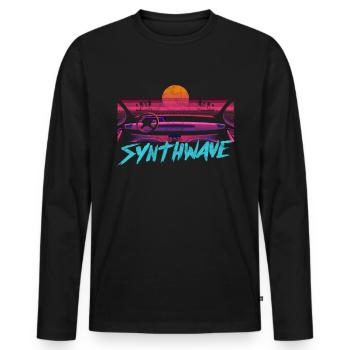 Synthwave Retrowave Aesthetic Vintage Drive Laser - Men's Premium Organic Long Sleeve Shirt - black - Front - Nico (187cm)