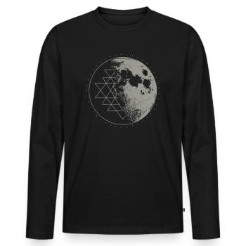 Heilige Geometrie Sri Yantra Moon - Psychedelisch - Männer Premium Bio Langarmshirt - Schwarz - Vorne - Nico (187cm)