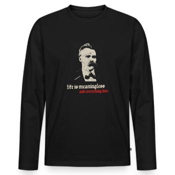 Weinlese-Philosophie-Nihilismus-Entwurf Nietzsche Kant - Männer Premium Bio Langarmshirt - Schwarz - Vorne - Nico (187cm)