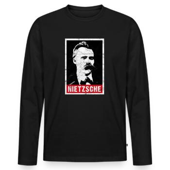 Friedrich Nietzsche Philosophie Nihilismus Übermensch - Männer Premium Bio Langarmshirt - Schwarz - Vorne - Nico (187cm)