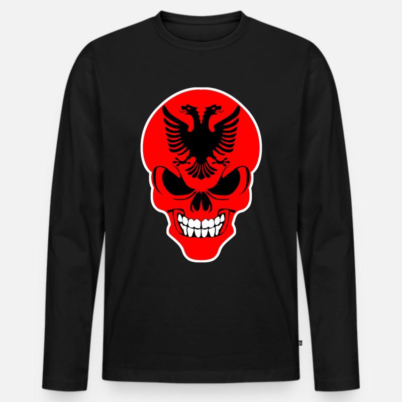 Albanien - grimmiger Albaner Schädel - Männer Premium Bio Langarmshirt - Schwarz