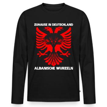 Albanien Wurzeln - Albaner Adler Spruch - Männer Premium Bio Langarmshirt - Schwarz - Vorne - Nico (187cm)
