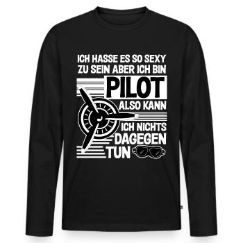 Pilot - Sexy Flieger Spruch - Männer Premium Bio Langarmshirt - Schwarz - Vorne - Nico (187cm)