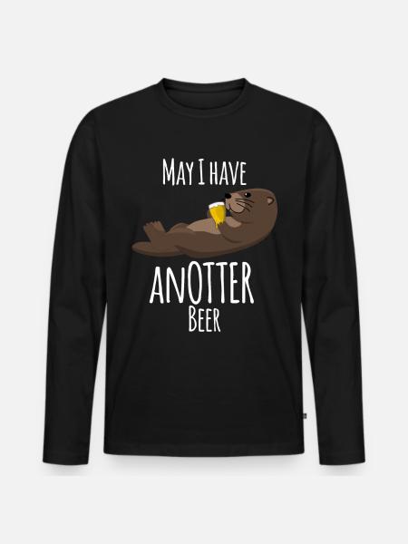 Otter mit Bier - lustiger Spruch - Männer Premium Bio Langarmshirt - Schwarz