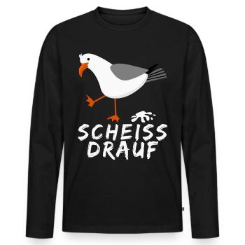 Möwe - lustiger Scheiss drauf Spruch - Männer Premium Bio Langarmshirt - Schwarz - Vorne - Nico (187cm)