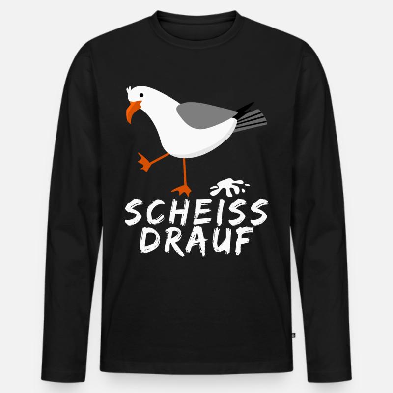 Möwe - lustiger Scheiss drauf Spruch - Männer Premium Bio Langarmshirt - Schwarz