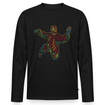 Qigong Kampfkunst Meditation Linien Robe - Männer Premium Bio Langarmshirt - Schwarz - Vorne - Nico (187cm)