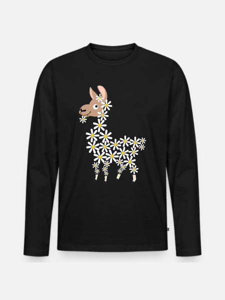 Daisy funny alpaca from flowers - Men's Premium Organic Long Sleeve Shirt - black