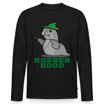 Robbe - Drôle Robben Hood disant blague - T-shirt manches longues Premium bio Homme - noir - Devant - Nico (187cm)