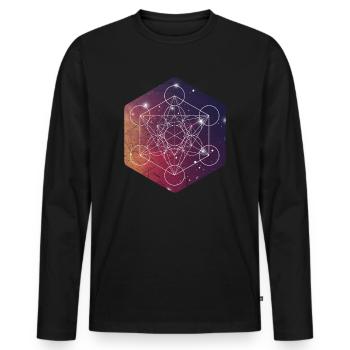 Sacred Geometry Metatrons Cube Mandala - Men's Premium Organic Long Sleeve Shirt - black - Front - Nico (187cm)