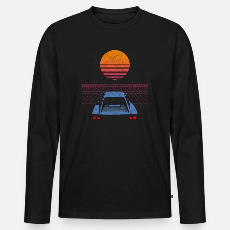 Synthwave Retrowave Aesthetic Vintage Drive Laser - Männer Premium Bio Langarmshirt - Schwarz