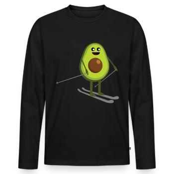 Skifahrer - Avocado auf Skiern lustig - Männer Premium Bio Langarmshirt - Schwarz - Vorne - Nico (187cm)