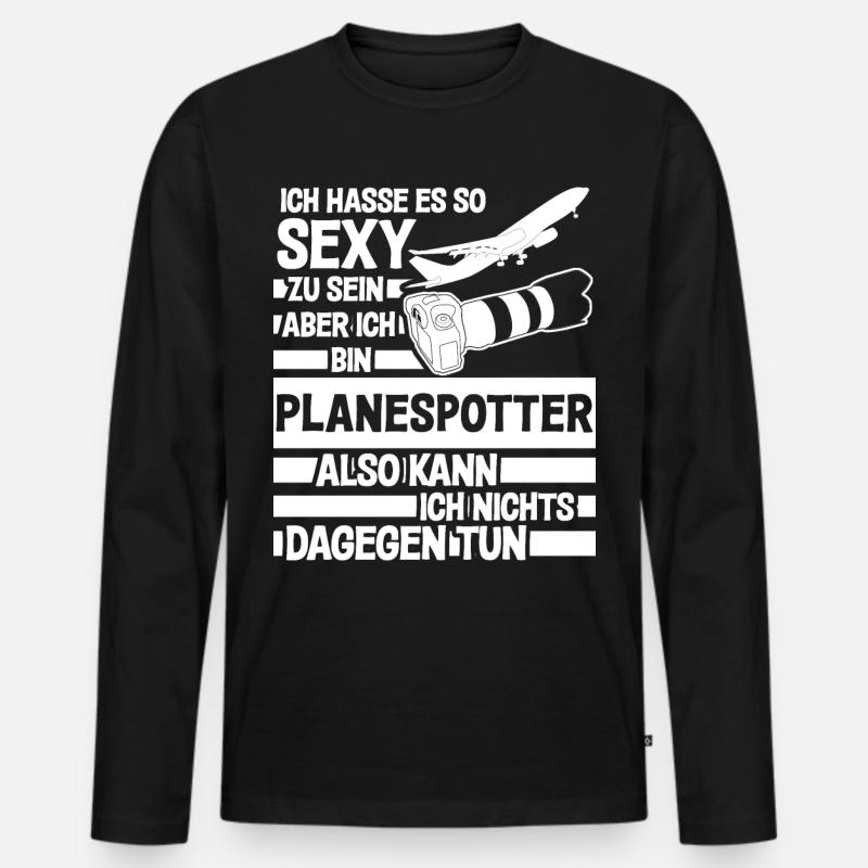 Planespotter lustiger Spruch Flugzeug - Männer Premium Bio Langarmshirt - Schwarz