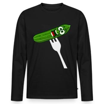 Gurke mit Gabel - lustig - Männer Premium Bio Langarmshirt - Schwarz - Vorne - Nico (187cm)