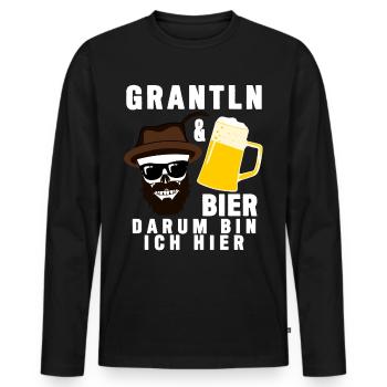 Grantler Spruch bayrisch mit Bier - Männer Premium Bio Langarmshirt - Schwarz - Vorne - Nico (187cm)