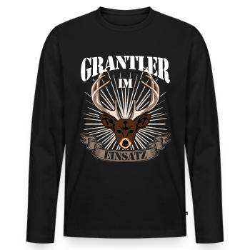 Grantler im Einsatz Spruch bayrisch - Männer Premium Bio Langarmshirt - Schwarz - Vorne - Nico (187cm)