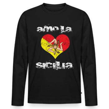 Sicile Sicilia coeur drapeau - T-shirt manches longues Premium bio Homme - noir - Devant - Nico (187cm)
